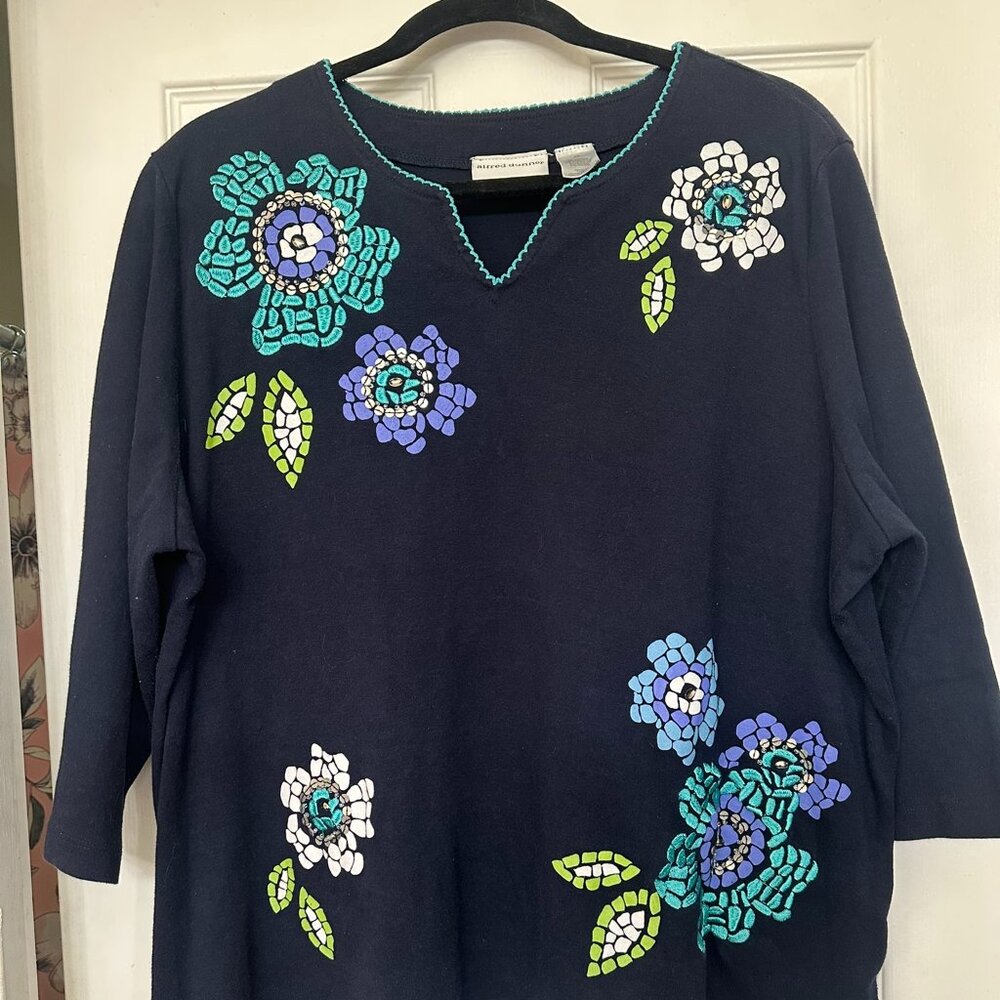 Alfed Dunner Women's Navy Blue Floral Flower Top Size 2X